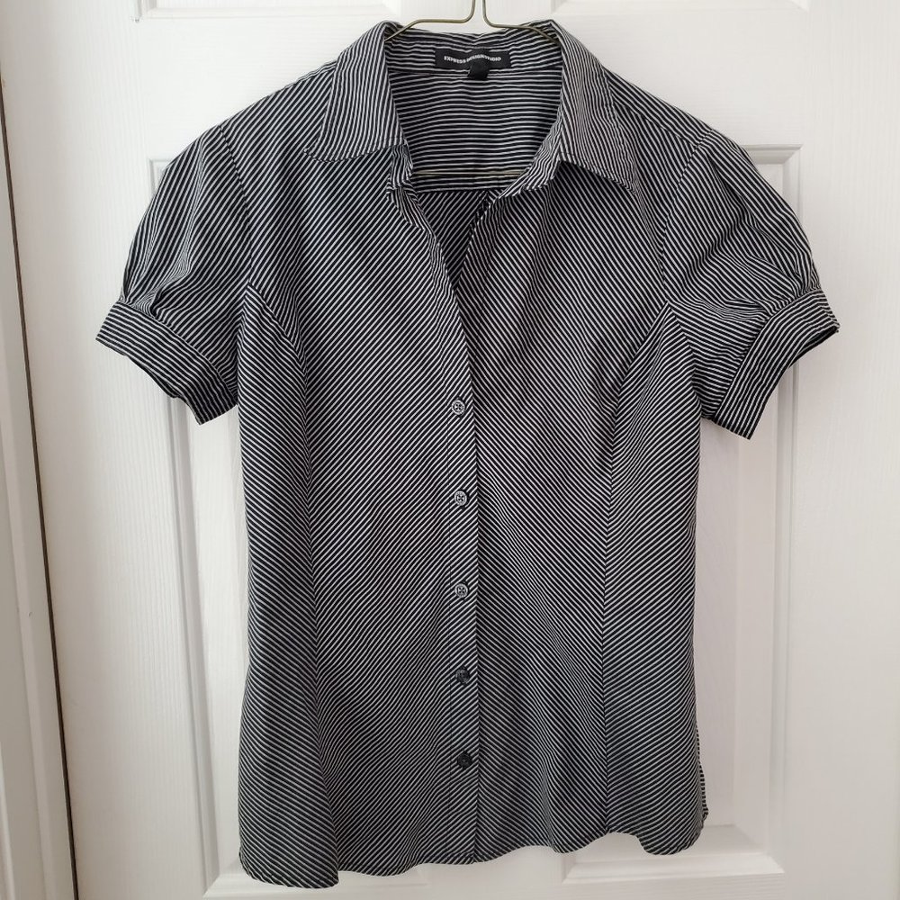 Express Black Grey Striped Blouse Shirt Small